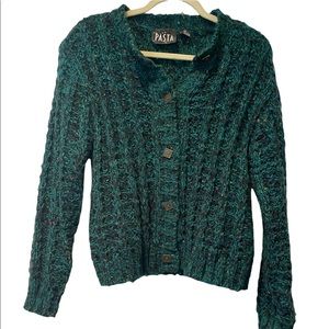 PASTA green knitted vintage cardigan with  great buttons size Medium